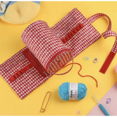 위시피키 코바늘 대바늘 실정리 수납 뜨개질 보관가방, 1개, 레드