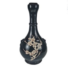《博古珍藏》宋代吉州窯黑釉剔花蒜頭瓶，早期收藏老件花瓶瓷器，居家裝飾藝術品, 黑釉