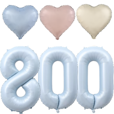 파파 파티 대형 하늘색 숫자 풍선 세트 기념일 생일, 1세트, 하늘 800 + 크림 하트 3p