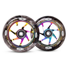 ABEC 베어링이 장착된 프로 스턴트 스쿠터 100mm 24mm 수채화 효과 2팩 교체 블랙 PU 레인보우 코어