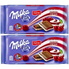 Milka 알파인 밀크 초콜릿 바 바닐라 체리 크림 2개 149606, 1개, 25g