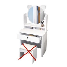 化妝桌 鏡台 收納化妝台 附凳子, 50厘米白色貓貓鏡