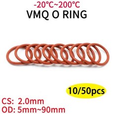 10/50Pcs 빨간색 VMQ 실리콘 링 가스켓 CS 2mm OD 5 ~ 90mm O 고무 씰 압력 밥솥 o-링 식품 고온, 01 10Pcs, 61 OD 5mm ID 1mm, 01 CS 2.0mm