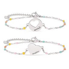 ECLATIS DS 어머니 딸 디자인 팔찌 세트 18k도금 금 도금 스테인리스 스틸 하트 하이퀄리티 주얼리 여성 여아용 어머니/딸을 위한 어머니의 날 특별한 선물 엄마와, 실버-4