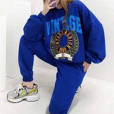 [Queen Bee Shop]復古運動套裝//慢跑棉質換季大學T運動服大尺碼寬鬆版寬鬆版