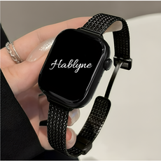 하블리네 애플워치 호환 슬림 자석 메탈 스트랩, 42/44/45/49mm, 블랙