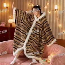 少女可愛斗篷連帽珊瑚絨睡衣女款秋冬款睡袍加厚長袍冬季, 1個, 2501菱紋,L 130斤內