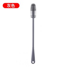 矽膠加長手柄杯刷 奶瓶清潔神器 360度旋轉 奶嘴刷, 灰色, 1個