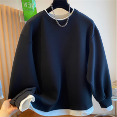 Vezri 여성 봄가을 가짜 투피스 맨투맨 오버핏 빅사이즈 베이직 크롭 티셔츠 F88