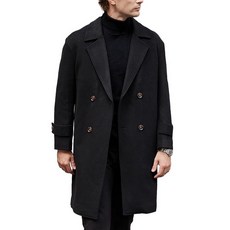 SOMTHRON 남성용 겨울 피코트 노치 라펠 더블 브레스트 트렌치 코트 방풍 롱 재킷 오버코트 블랙. 스몰