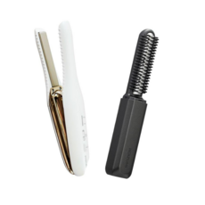 KOIZUMI 閃耀美髮雙件組 (珍珠離子夾 mini瀏海梳) 日本美髮神器，迷你便攜，珍珠離子技術，快速打造柔順亮麗髮型, 1個, 黑色, 離子夾+瀏海梳