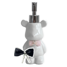 하루르르 주방세제 핸드워시 싱크대 디스펜서, 화이트 곰돌이+리본 2개, 1세트