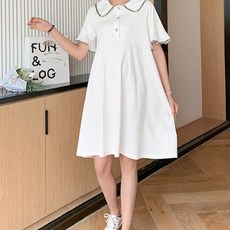 꾸안꾸 퍼프 소매 포인트 카라 원피스 데일리 카라원피스 임산부원피스 여성원피스 패션원피스 화이트원피스 dew4858Bi