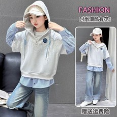 賣場優選新款可愛童裝女童連帽T女童連帽衛衣春裝2025新款中大兒童春秋套頭帽衫上衣假兩件打底衫