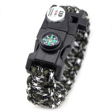 求生傘繩手環升級版 含工具 指南針 打火棒 溫度計 LED燈 露營緊急逃生手環, 1個, 指南針款-軍綠黑白迷彩色