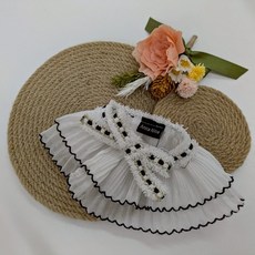 ANNA NINA 小香風寵物領巾 黑白色系蕾絲寵物頸圈 狗領巾貓領巾, 白色,M, 1個