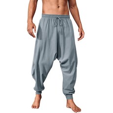 Runcati Mens Pirate Pants Viking Medieval Costume Renaissance Trousers Halloween Baggy Harem Linen, Grey