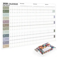 2026년 달력 벽걸이형 연간 일일 계획표 종이 365일 계획 연간 플래너 주간 일정표 월간 12개월, 1개, 03 Morandi Calendar A