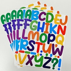 위시스튜디오 대형 귀여운 손글씨 알파벳 스티커, 5장, 컬러믹스