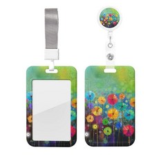 EOBKLAX 다채로운 퍼즐 피스 ID 배지 홀더 분리형 랜야드 포함 자폐증 인식 배지 릴 배지 클립 접이식 가능 ID 카드 홀더 키 체인 이름 배지 클립 간호사 교사, 추상 수채화 꽃무늬, 1개