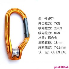 精品登山扣 戶外滑輪安全鎖具掛鉤 高空作業攀巖軸承鎖扣 主鎖 橫渡溜索登山裝備, 1個, P74