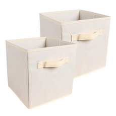푸르른 접이식 부직포 수납박스, 베이지, 4개