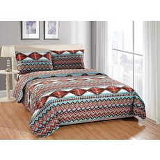 Rugs 4 Less 나바호 부족 아메리카 원주민 패턴 러스틱 남서부 침대 시트 세트 청록색 블루와 브라운 - 유타 침대 시트 세트 퀸 브라운 450532
