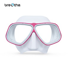 breathe 潛水面鏡，舒適貼合，低容積設計，鋼化玻璃鏡片，多色可選, 白紅