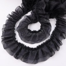 GXTIZAS 레이스 러플 리본 더블 레이어 플리츠 쉬폰 6cm 와이드 탄력 트림 주름 없는 DIY 바느질 의류 베개 커버 장식용 박스(5야드 핑크), Black, 1개