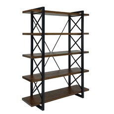 美式復古書架鐵藝實木置物架落地多層書架客廳臥室展示架耐重層板收納架, 100*35*181五層