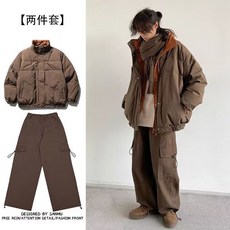 兩件裝/單件冬日系復古拼布立領兩面穿棉服寬鬆加厚保暖外套套裝