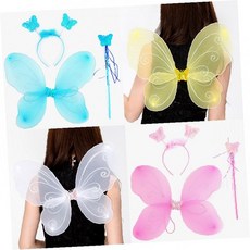 천사날개 요정날개 나비날개 머리띠 지팡이 세트 파티 의상 소품 무대 공연용 아동 어린이 생일파티 할로윈, 1개, 옐로우