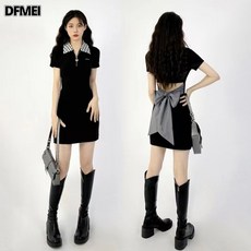 DFMEI 디자인 감각 군더더기 봄 리본 블랙 랩 원피스 여아
