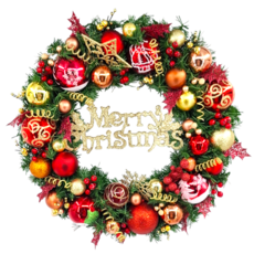 裝飾燈大師 45cm PVC花圈 - 台灣手做精緻盒裝, A款金紅, 1個