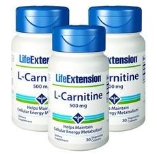 라이프익스텐션 L-카르니틴 500mg 베지테리안 캡슐, 30정, 3개