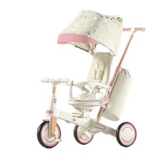 多功能三輪車 1-5歲兒童遮陽手推車, 白粉色, 20