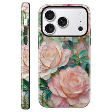 CAINAT 아이폰 17 프로 맥스용 에스테틱 케이스 블루밍 핑크 로즈 디자인 하드 하이브리드 2중 레이어 보호 커버 여성용 여아용 270626