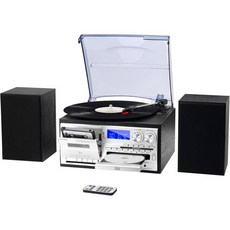 10 in 1 레코드 플레이어(외부 스피커 포함) 3 스피드턴테이블(AM/FM 라디오 CD 및 카세트 플레이어 블루투스 USB/SD 재생 리모컨 블랙, Black