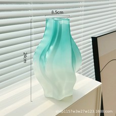 質感玻璃花瓶 透明水培鮮花適用 電視櫃裝飾擺件, 花瓶矮款天空藍