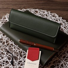 오브리즈 대용량 펜파우치 공방가죽 삼각필통, 각인신청안함(X), 1개, 올리브그린