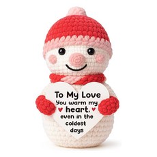 Touodo 수제 크로셰 눈사람 인형 기프트 카드 포함 - 사랑하는 사람 친구 남자친구 여자친구 아내 남편을 위한 귀여운 겨울 휴일 플러시 장난감, Touodo 수제 크로셰 눈사람 인형, 기프트 카드 포