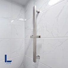 로딘 사각 슬라이드바 높이조절 자동 행거 고급 SUS304 무광 니켈 스텐 샤워기걸이 LO-702, 실버