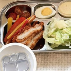 어린이 식판 스텐 뚜껑 급식판 유아 식기 도시락통 나눔접시 이름각인 유치원, 1개, 각인 없음