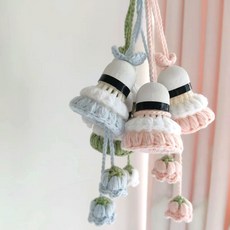 鈴蘭花羽毛球毛線鉤織包包掛件DIY材料包鑰匙扣禮物 羽毛球掛飾汽車掛飾小擺件, 粉色泡芙款，全套資料包+教程×1個