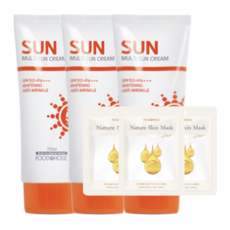 백탁없는 미백 주름개선 저자극 멀티 선크림 SPF50+PA+++ 마스크팩 증정, 3개, 70ml
