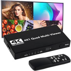 리모컨이 있는 4K 쿼드 HDMI 멀티뷰어 4인치 1아웃 심리스 스위처 4개의 TV를 1 9개의 디스플레이 모드로 결합하여 카메라컴퓨터TV 박스 등에서 4k@30Hz와