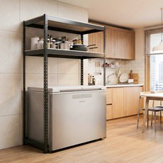 프라임앵글 김치냉장고 드럼세탁기 건조기 선반 펜트리 베란다 철제선반, 2.5단, 블랙