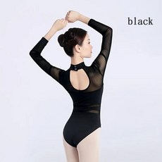 블랙 화이트 발레 레오타드 긴 그물 스플라이스 댄스 웨어 체조