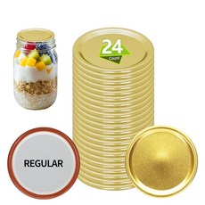 24피스 골드 70mm 7cm(2.75인치) 일반 입구 통조림 병 뚜껑 누출 방지 밀폐 스플릿 타입 금속 뚜껑 식품 등급 소재 일반 입구 병에 100% 적합 및 밀폐 (24