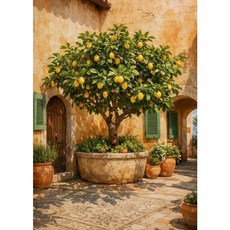 레트로 빌라 석류나무 정원 지중해 해안 전망 포스터 벽 예술 그림 캔버스 홈 장식, 4. 5